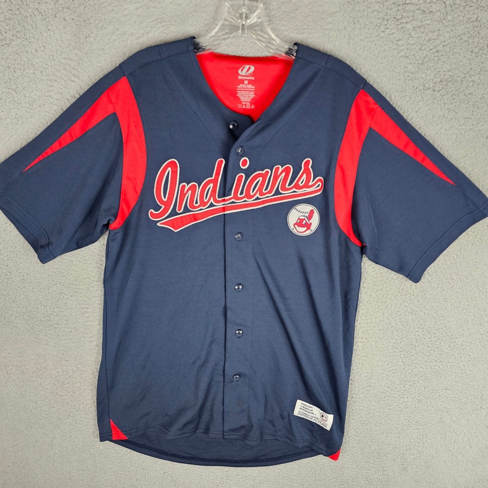 Dynasty Baseball Jersey Mens Medium Navy Cleveland Indians Chief Wahoo 84312